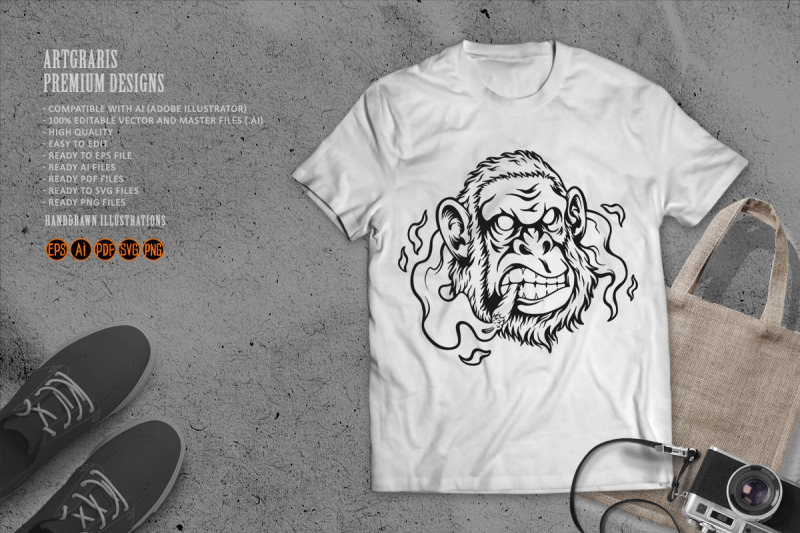 high-mighty-angry-gorilla-smoking-weed-outline