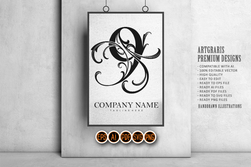 flourishing-identity-beauty-number-9-ornament-outline-logo