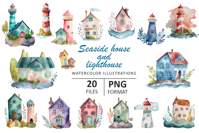 seaside-houses-and-lighthouses-watercolor-illustration