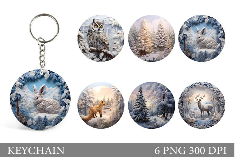 animals-winter-keychain-sublimation-animals-round-keychain