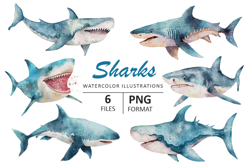 sharks-watercolor-illustration