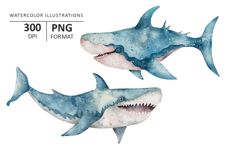 sharks-watercolor-illustration