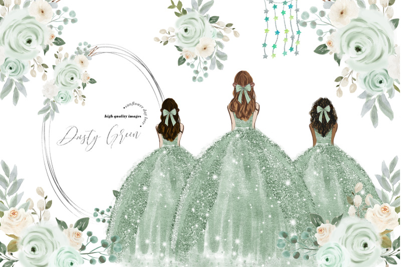 sage-green-princess-dress-clipart-sage-green-flowers