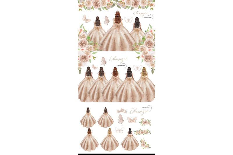 champagne-dresses-quinceaera-clipart-champagne-flowers-clipart