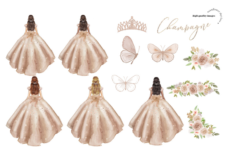 champagne-dresses-quinceaera-clipart-champagne-flowers-clipart