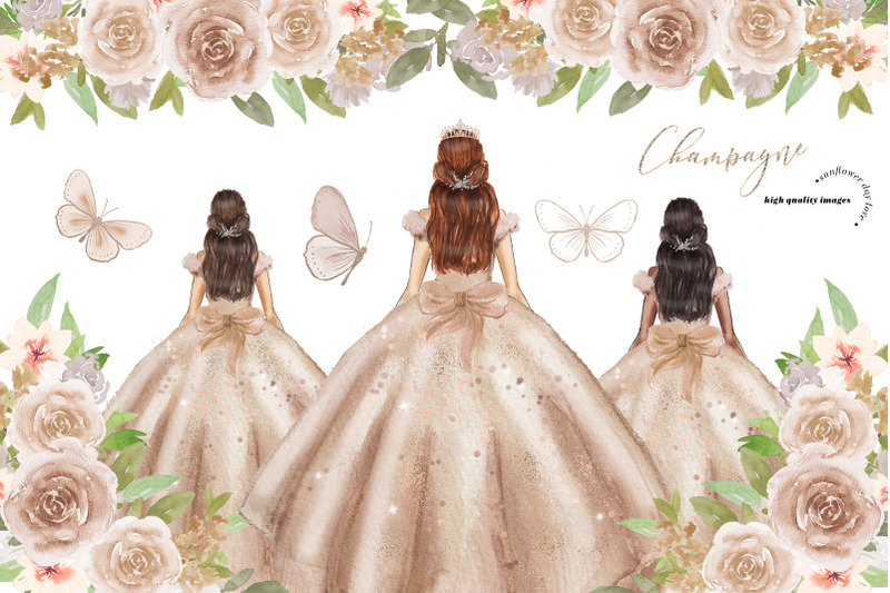 champagne-dresses-quinceaera-clipart-champagne-flowers-clipart