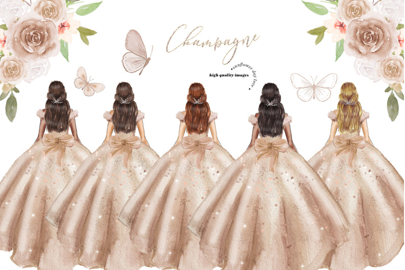 champagne-dresses-quinceaera-clipart-champagne-flowers-clipart