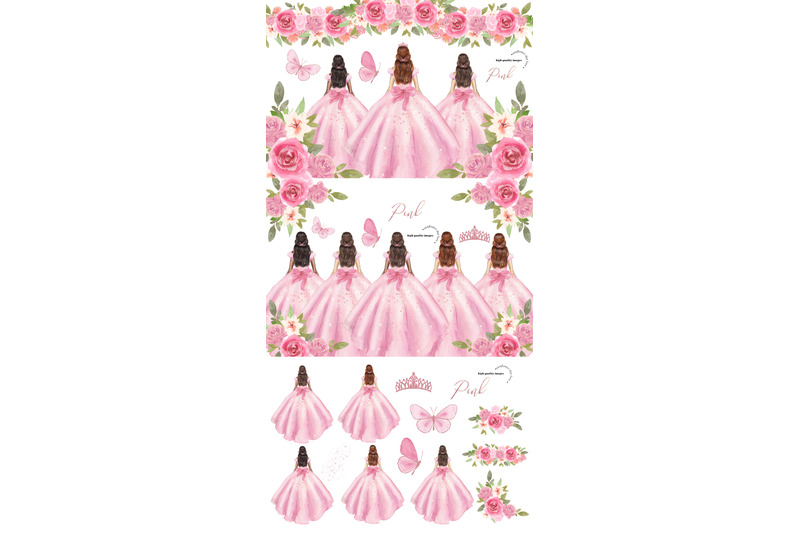 elegant-pink-princess-pink-flowers-butterfly-clipart