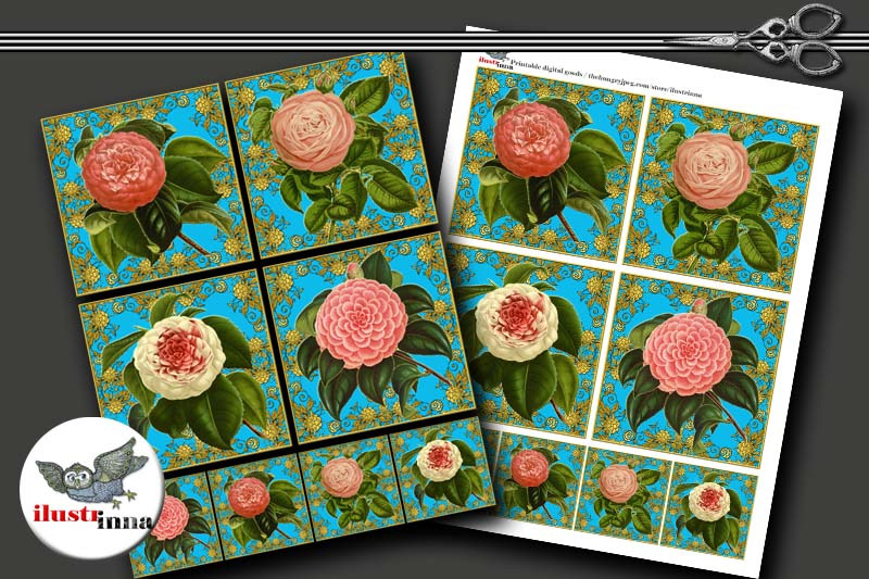 printable-blue-coasters-set-damask-and-roses