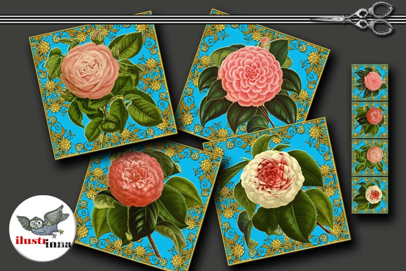 printable-blue-coasters-set-damask-and-roses