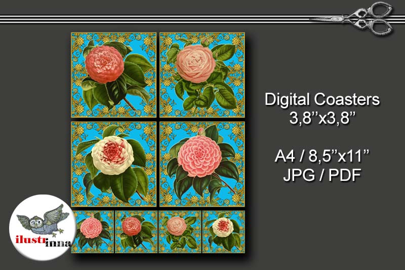 printable-blue-coasters-set-damask-and-roses