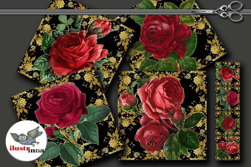 black-damask-and-roses-coasters-3-8-039-039-x3-8-039-039