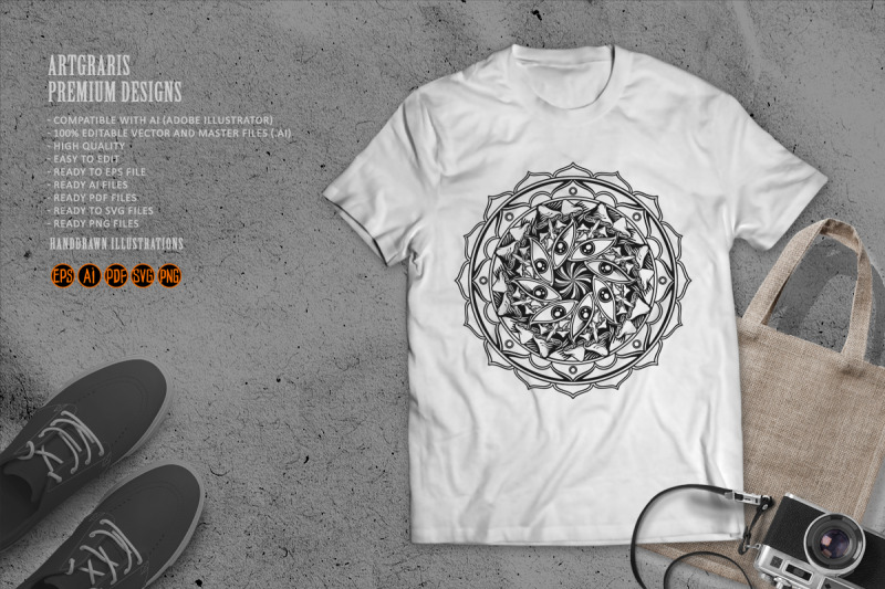 psychedelic-symphony-mushroom-mandala-ornament-monochrome