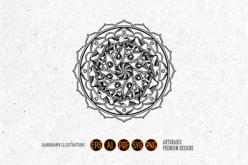 psychedelic-symphony-mushroom-mandala-ornament-monochrome