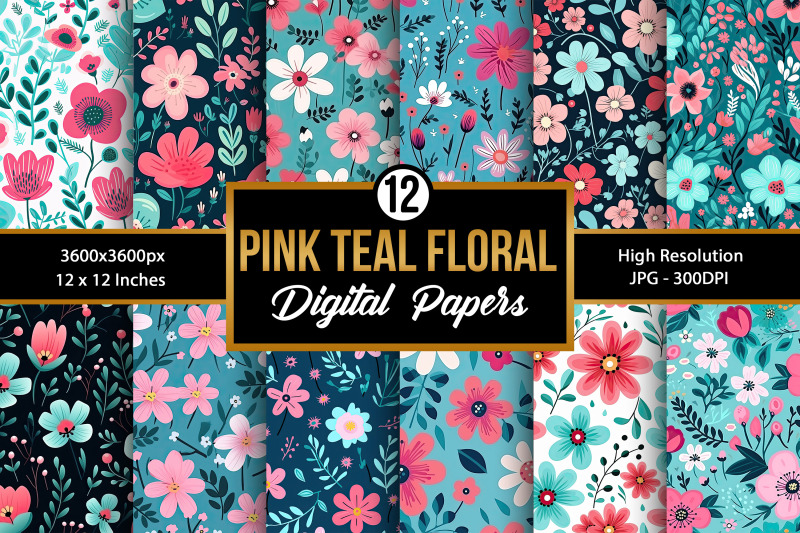 pink-and-teal-flowers-seamless-pattern-digital-papers