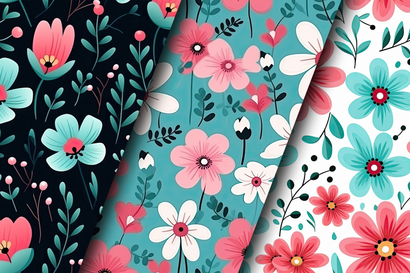 pink-and-teal-flowers-seamless-pattern-digital-papers