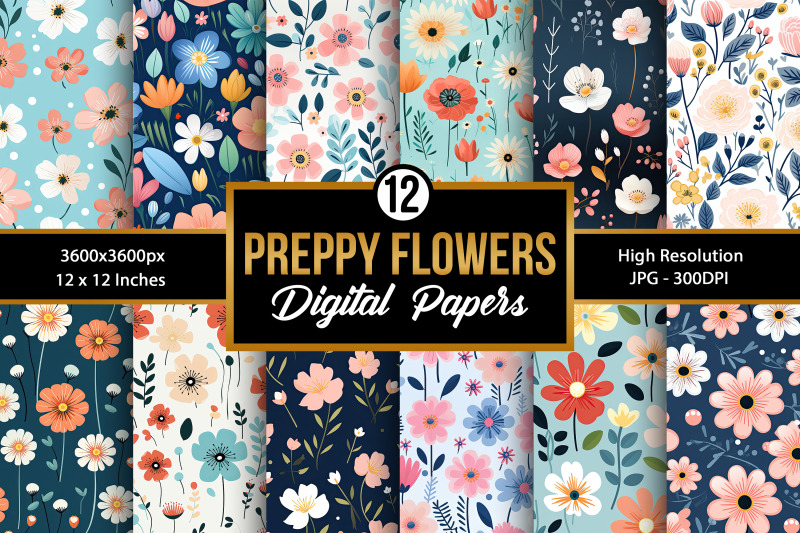 cute-preppy-flowers-digital-paper-patterns