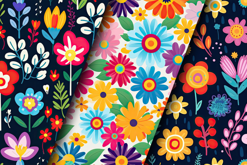 rainbow-flowers-digital-paper-seamless-pattern