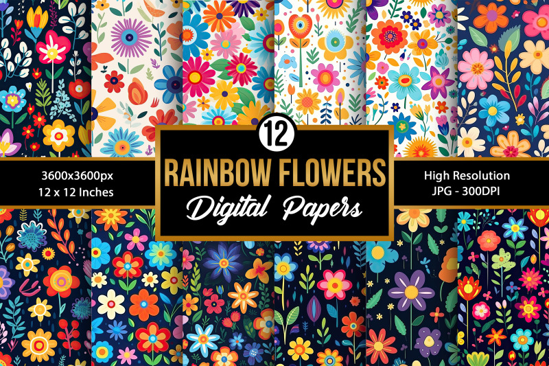 rainbow-flowers-digital-paper-seamless-pattern