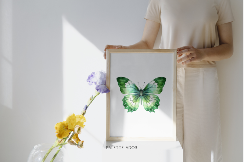 watercolor-green-butterflies