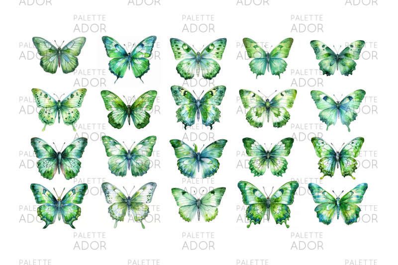 watercolor-green-butterflies