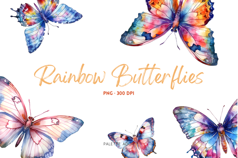 watercolor-rainbow-butterflies