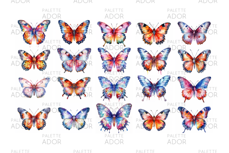 watercolor-rainbow-butterflies