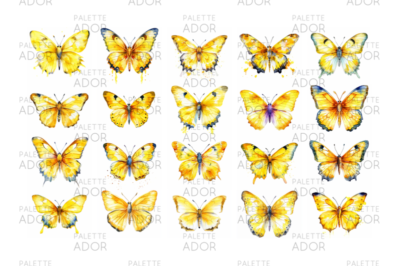 watercolor-yellow-butterflies