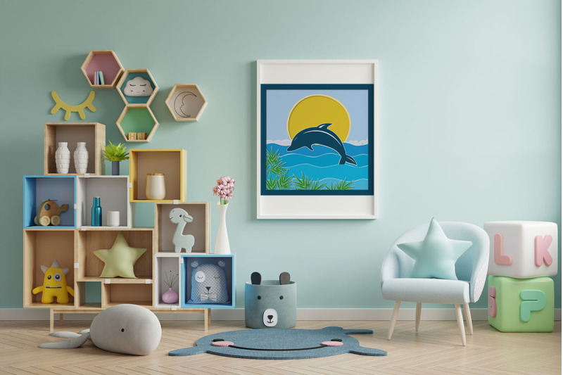 dolphin-and-the-sea-multilayer-3d-postcard-svg-shadow-box