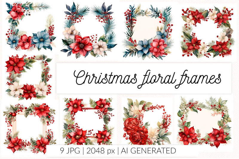 christmas-botanical-floral-watercolor-frames