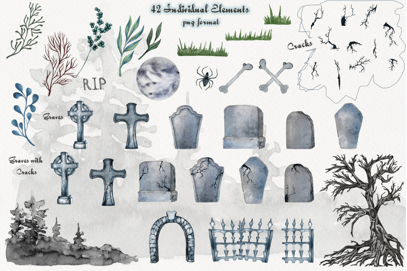 graveyard-watercolor-clipart-gravestone-clipart-halloween-watercolor