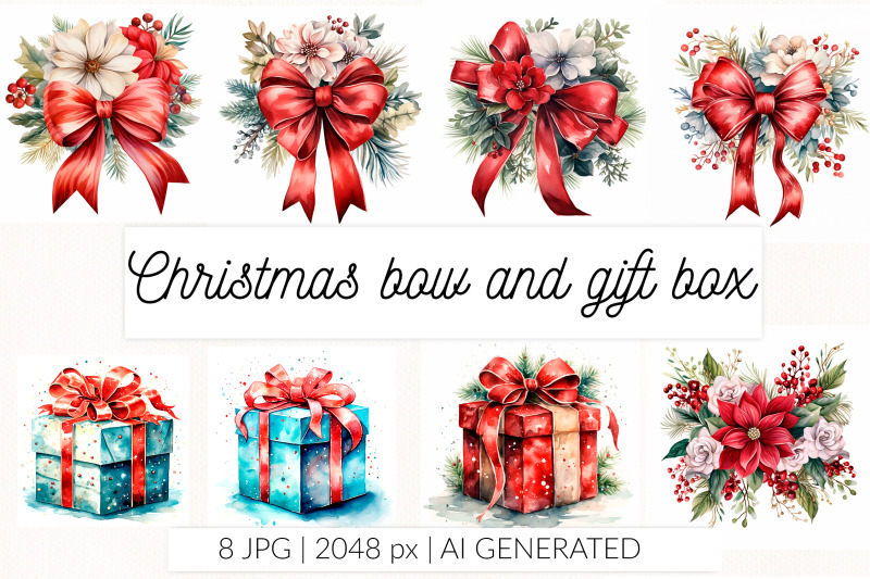 christmas-box-floral-watercolor-and-gift-box