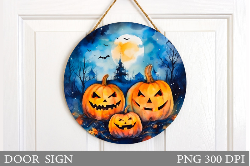 halloween-door-round-sign-scary-pumpkins-sign-sublimation