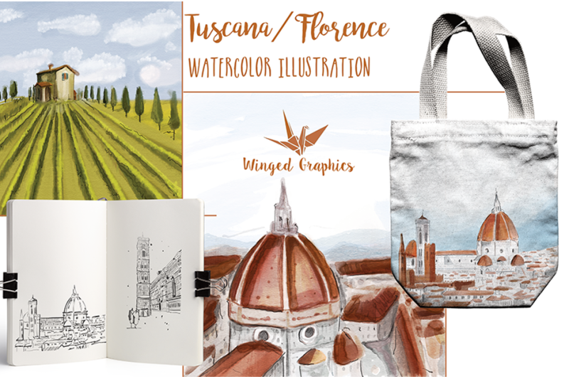 italy-tuscany-florence-set-of-19-individual-watercolor-illustration