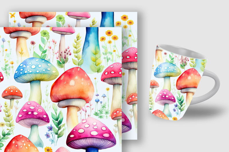 watercolor-mushrooms-seamless-pattern-digital-papers