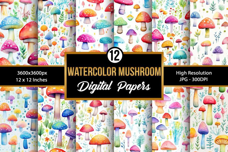 watercolor-mushrooms-seamless-pattern-digital-papers