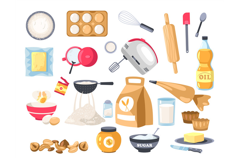 bakery-ingredients-cartoon-flour-sugar-and-eggs-with-utensils-for-ba