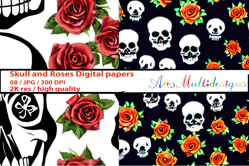 skull-and-roses-digital-patterns-bundle