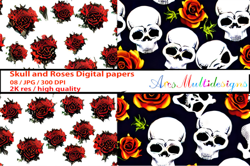 skull-and-roses-digital-patterns-bundle