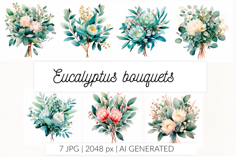botanical-watercolor-flowers-eucalyptus-bouquet-wedding