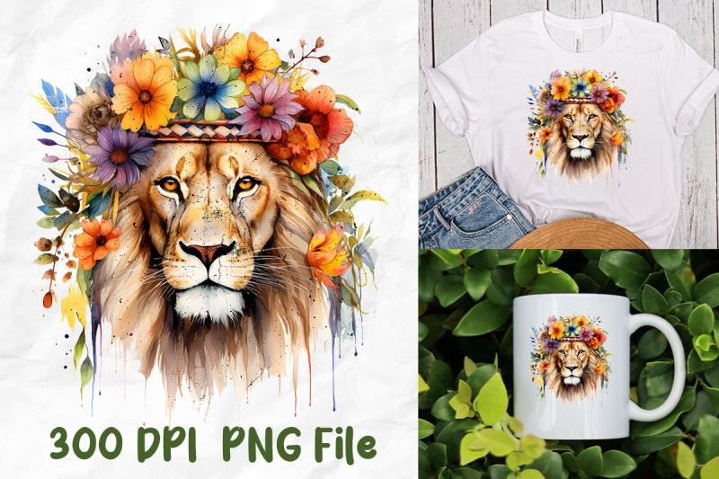 hippie-lion-wild-flower-watercolor