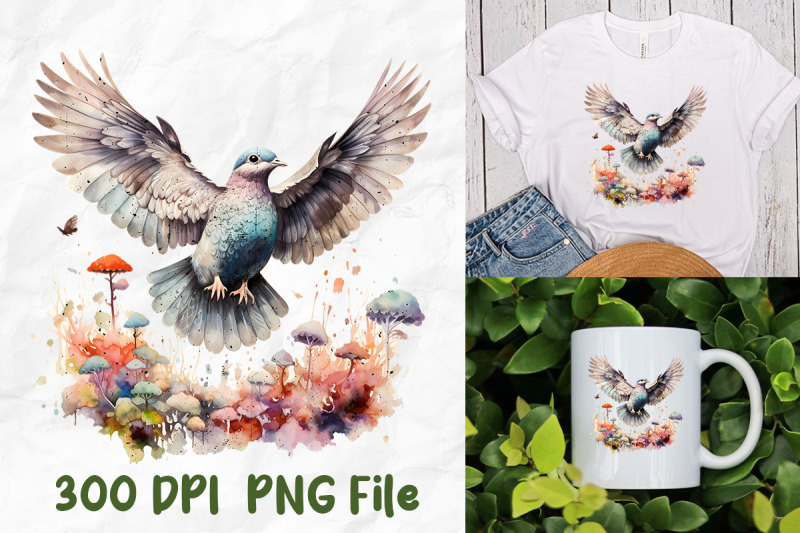 hippie-flower-flying-pigeon-watercolor