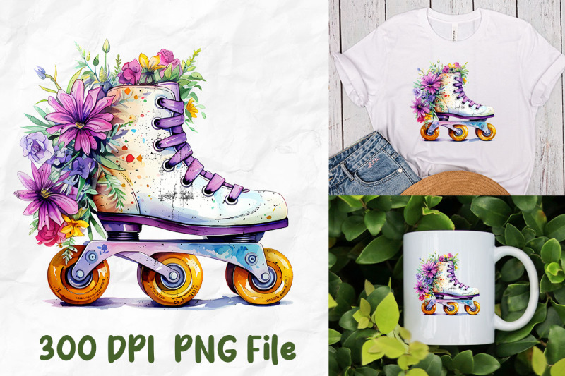 hippie-flower-roller-skates-watercolor