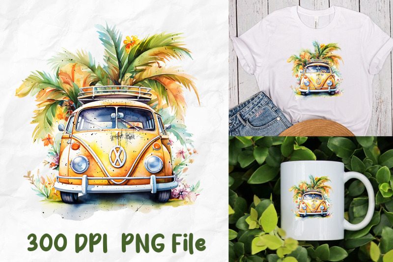 hippie-retro-car-palm-tree-watercolor