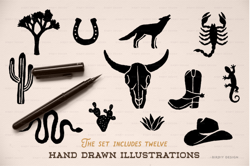 desert-icons-hand-drawn-graphics-set
