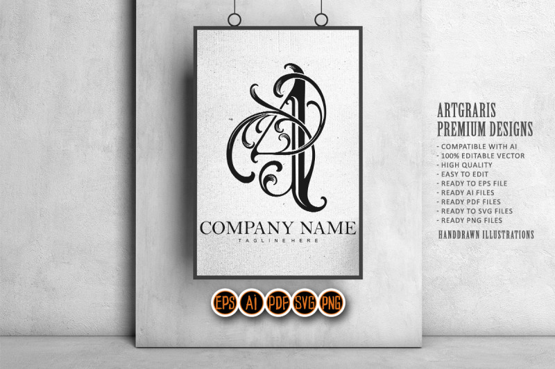 elegant-flourish-vintage-number-4-monogram-logo-monochrome