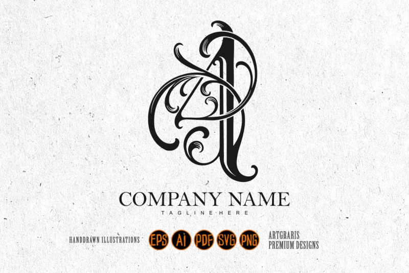 elegant-flourish-vintage-number-4-monogram-logo-monochrome