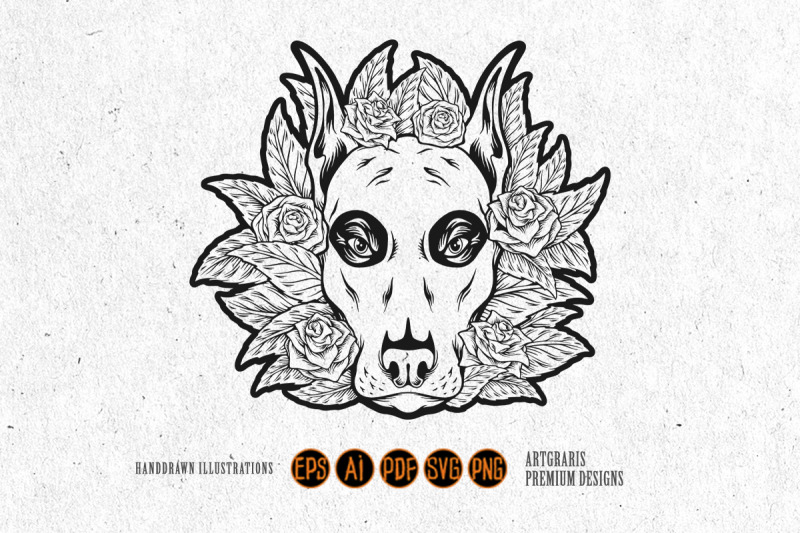 floral-flourish-ornament-with-dia-de-los-muertos-dog-head-outline