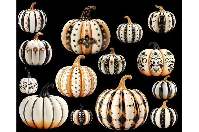 neutral-black-white-pumpkins-clipart-bundle-autumn-png-graphic-for-sub