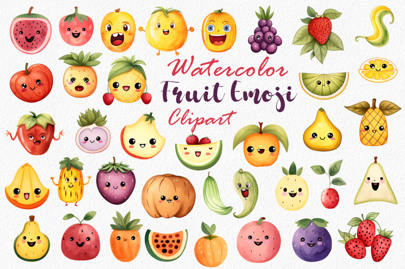 cute-kawaii-fruit-emoji-watercolor-clipart